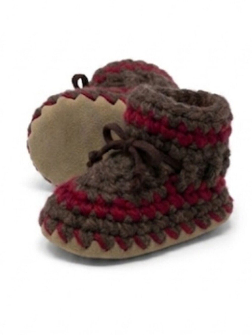 Padraig Crochet Cottage Slippers Kids Brown Red B7